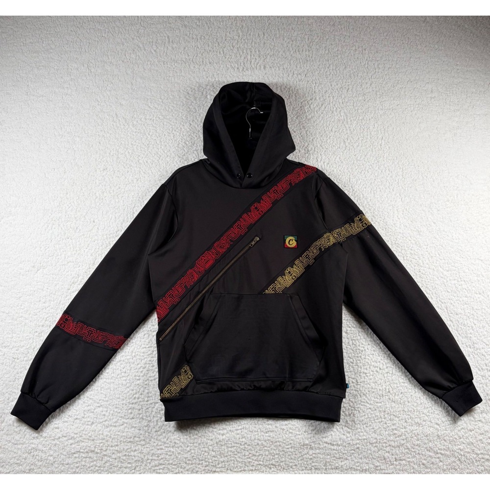 Cookies SF Mens Black Aztec Taping Tech Hoodie Red Gold Zipper Sweatshirt S